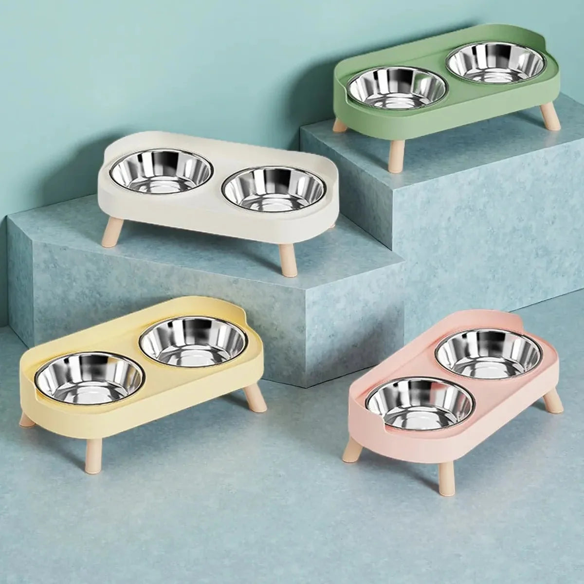 Gamelle double surélevée en acier inoxydable