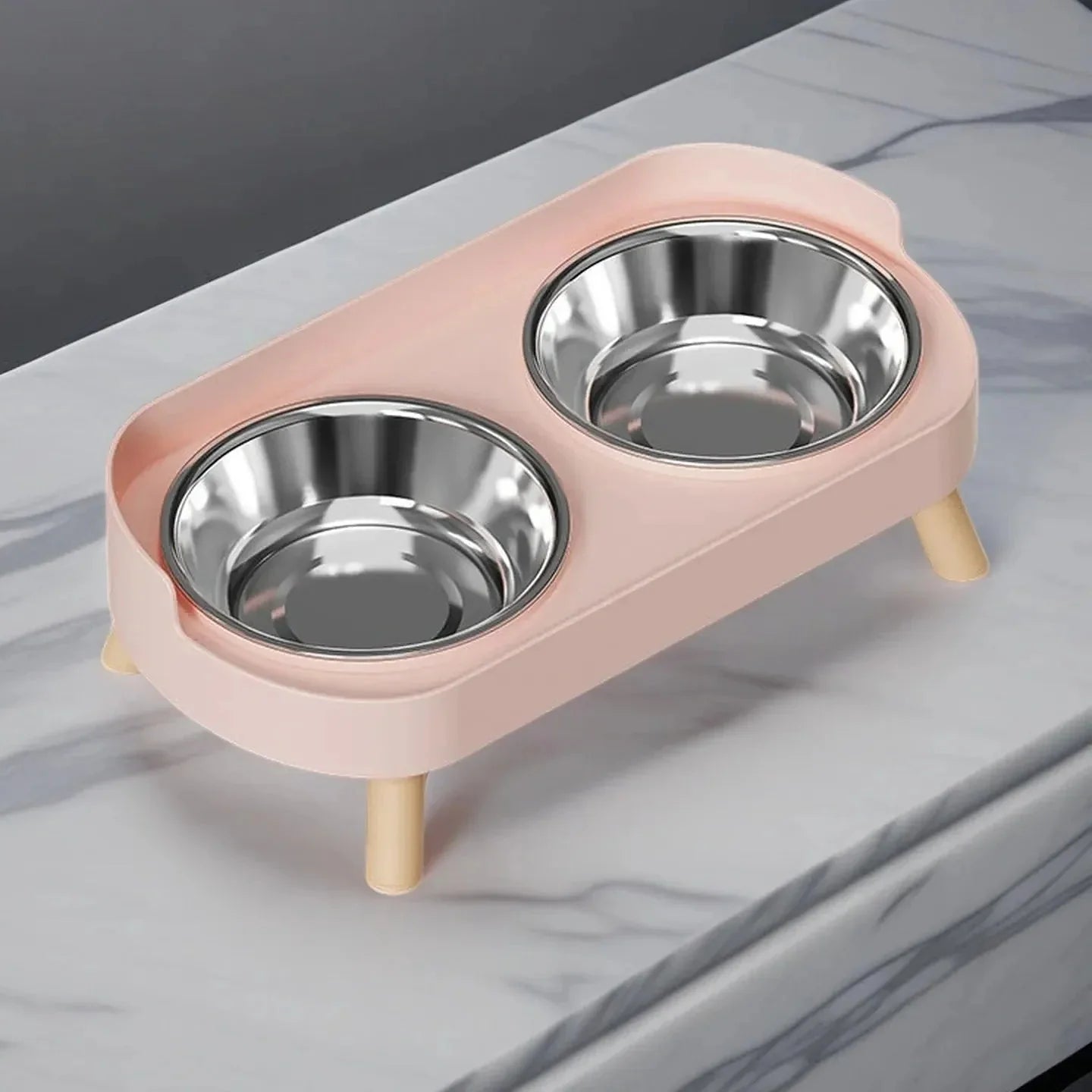 Gamelle double surélevée en acier inoxydable — coloris Rose