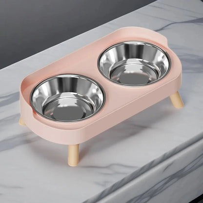 Gamelle double surélevée en acier inoxydable — coloris Rose