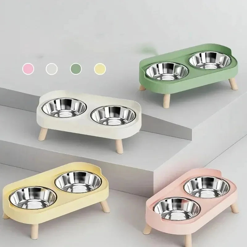 Gamelle double surélevée en acier inoxydable